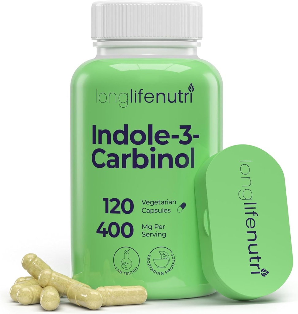 LongLifeNutri Indole-3-Carbinol 400mg - 120 Capsules végétariennes, 4 mois d'approvisionnement, complément biologique pour l'équilibre hormonal et la santé cellulaire, laboratoire testé, fabriqué aux États-Unis