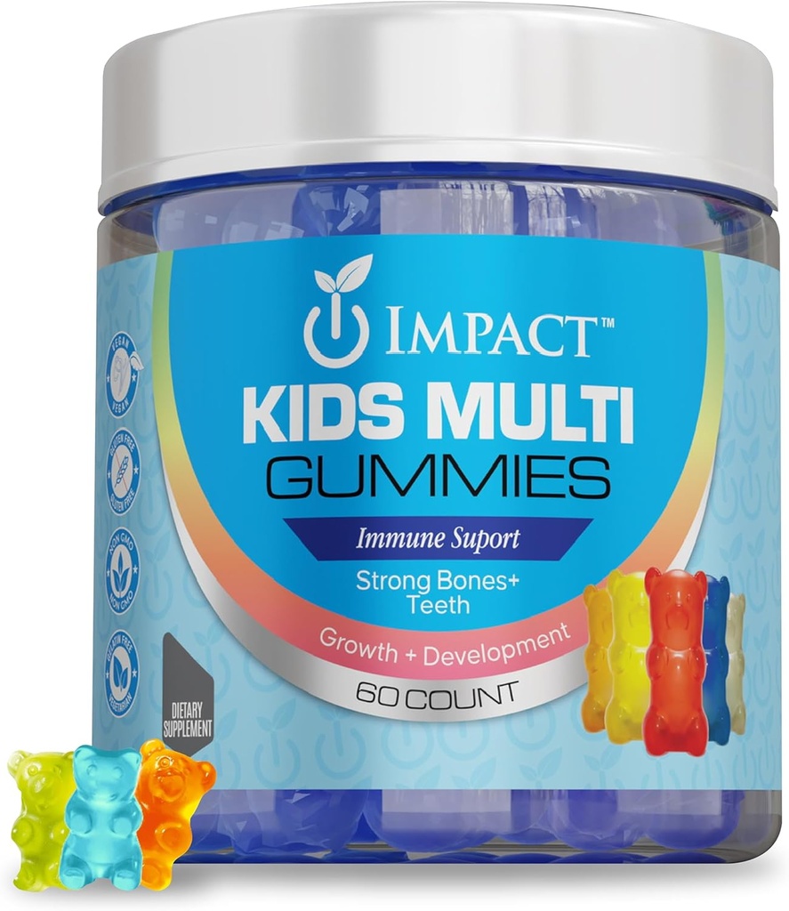 Impact Enfants Multi Gummies - 60 Compte sans sucre mélange puissant de vitamines et nutriments, non-OGM, végétalien et santé bien-être enfants multivitamine