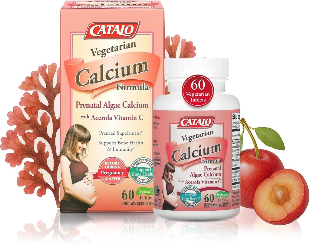CATALO Vegetarian Calcium Formula, Plant-Based Red Algae Calcium with Natural Vitamin C, Easy to Digest, Mineral-Rich for Everyday Nutrition, Ideal for Pregnancy and Lactation - 90 Tablets