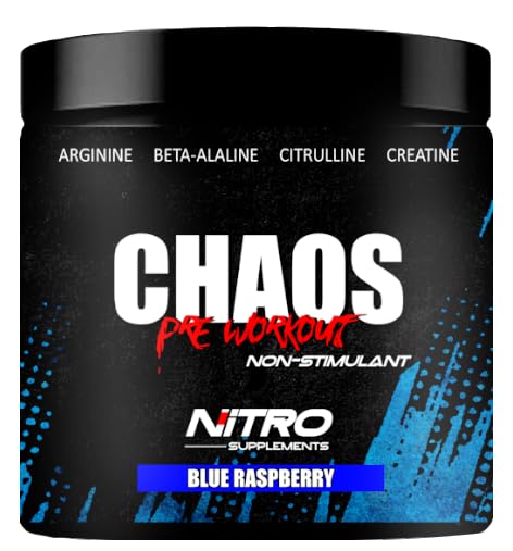 Suppléments Nitro - Chaos - Non Stim Pré-entraînement (30 Sevings) Beta-Alanine, L-Citrulline, Arginine, Créatine, Taurine Sans Stimulant (30 portions, framboise bleue)