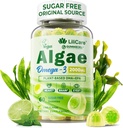 Omega 3 Gummies 2200mg de l'huile d'algues (DHA 640mg & EPA 290mg) pour les femmes et les hommes, Vegan Omega 3 Huile de poisson alternative, avec/CoQ10, Astaxanthine, vitamine A, E, D3 pour le cerveau, l'œil, antioxydant, sans sucre, 1paquet
