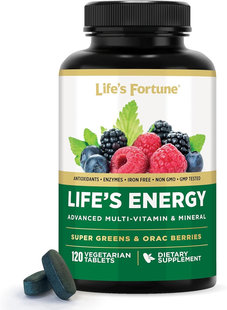 Multivitamine quotidienne avancée de Life's Energy pour les hommes et les femmes, supplément de soutien énergétique et immunitaire avec des verts super - Antioxydants et enzymes - Sans fer, végétarien, 120 comprimés par Life's Fortune