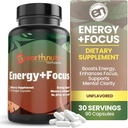 EarthNutri Energy + Focus Supplément - Energy Boost & Memory Enhancer avec PeakO2, AlphaSize, Cognizin, PurCaf, Theacrine, acétyl L-Carnitine et L-Tyrosine - 3 capsules par portion
