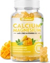 Zinc de magnésium de calcium avec supplément de vitamine D3, Gommies de calcium sans sucre pour les femmes hommes, Gommies de zinc haute absorption pour les os et les muscles et la santé immunitaire, saveur de mangue végétalienne - 60 comte