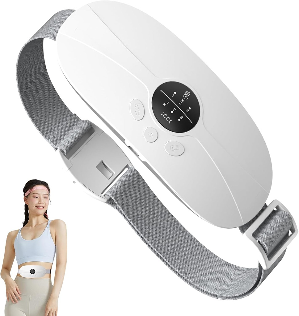 Pad de chauffage protable pour les crampes d'époque, Pad de chauffage menstruel sans corps avec 3 niveaux de chaleur et 3 modes de massage de vibration, pour la douleur d'époque, Meilleurs cadeaux pour elle, les femmes et les filles (blanc)