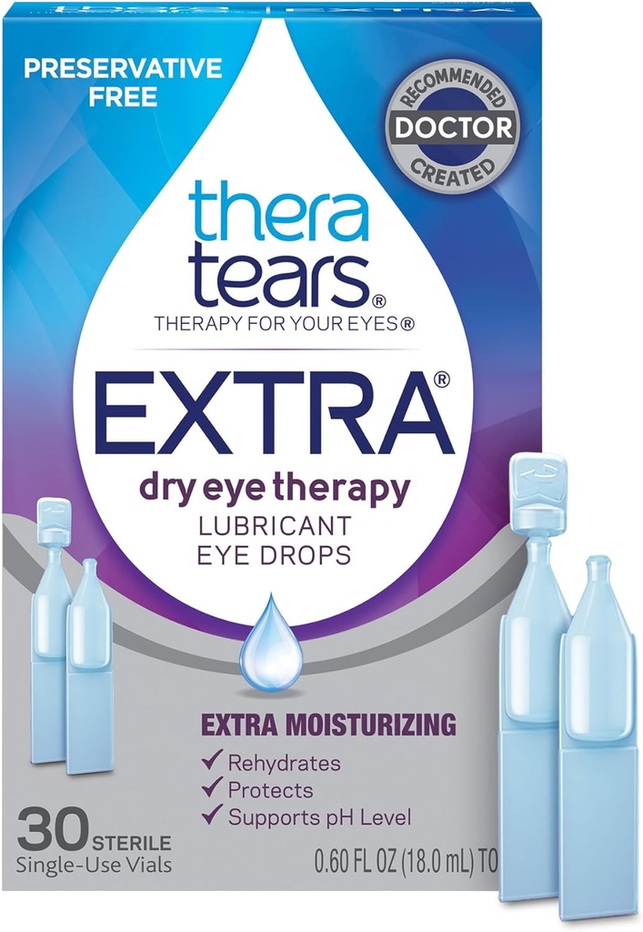 TheraTears Extra Dry Eye Therapy Preservative-Free gouttes lubrifiantes pour les yeux secs, 30 flacons à usage unique