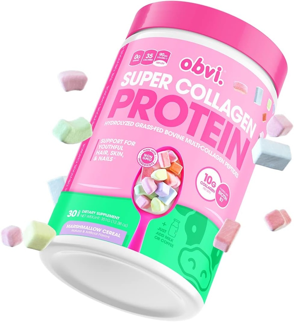 Obvi Collagen Peptides, Protein Powder, Keto, Gluten and Dairy Free, Hydrolyzed Grass-Fed Bovine Collagen Peptides, Supports Gut Health, Healthy Hair, Skin, Nails (30 Servings) (Marshmallow Cereal)