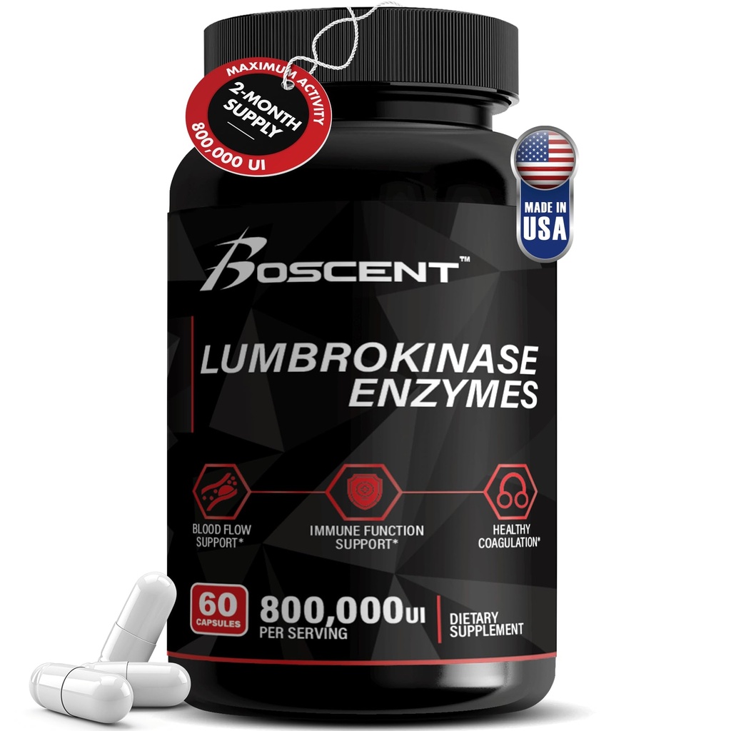 Supplément à la lumbrokinase 40mg (60 capsules) - Activité maximale-800,000 UI - Enzymes de la lumbrokinase pure enzymes digestives, meilleure que le supplément à la sérapeptase Nattokinase, laboratoire testé, non OGM