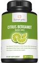 Capsules de Bergamote sunergetique–formulées avec extrait de Bergamote biologique–Étudié cliniquement Bergamonte® pour soutenir des niveaux de cholestérol sains dans une gamme normale–30 Capsules de Bergamote d'agrumes