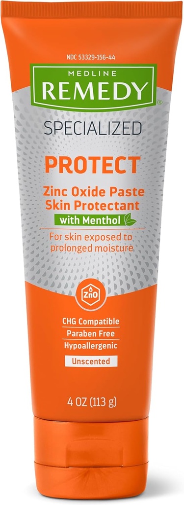 Medline Remède spécialisé en oxyde de zinc Pâte avec Menthol (4 oz de tube), Sans parfum, Calamine, Incontinence Care, Diaper Rash, Protection contre les intempéries, Hypoallergénique, Sans parabène, Adultes, Apaisant