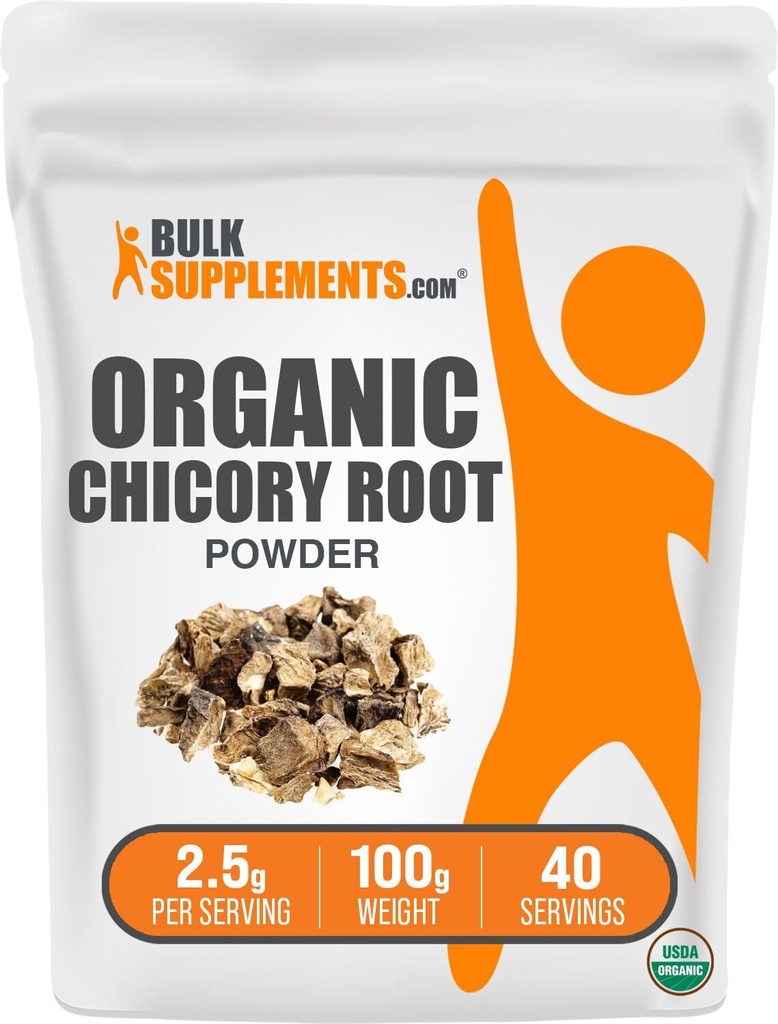 BulkSupplements.com Organic Chicory Root Powder - Chicory Root Supplement, Chicory Root Coffee Alternative - Fiber Supplement, Gluten Free, 2.5g per Serving, 100g (3.5 oz) (Pack of 1)