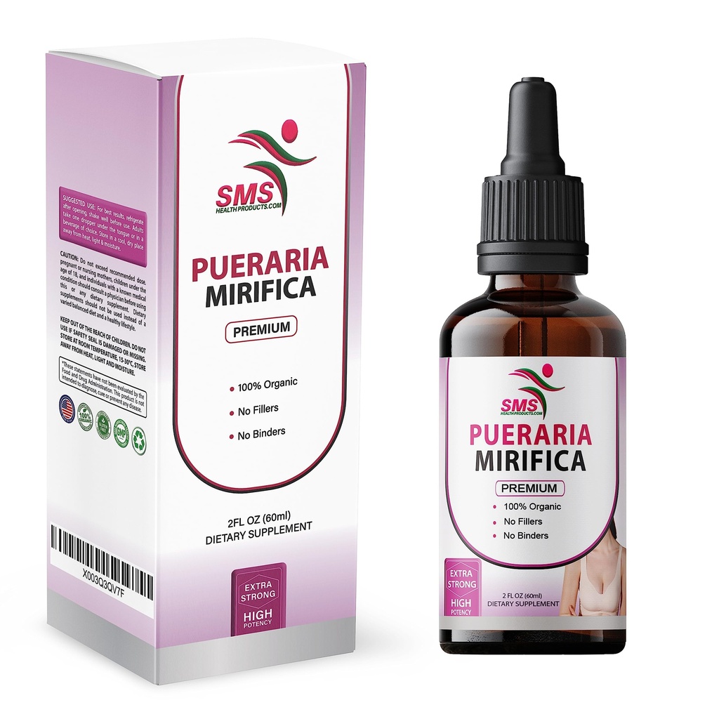 Pueraria Mirifica gouttes de qualité premium d'extrait liquide à base de plantes non-OGM, biologique, végétalien, sans alcool Teinture de 2 Fl Oz (60ml)