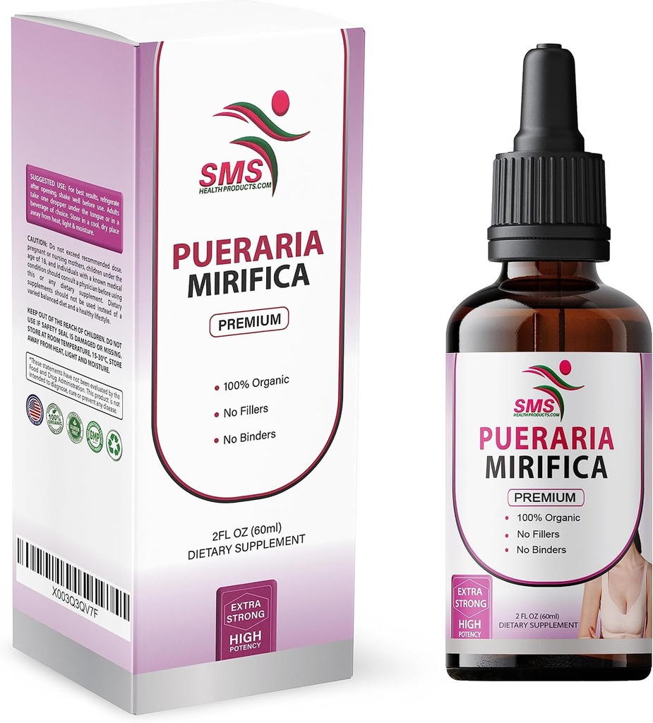 Pueraria Mirifica gouttes de qualité premium d'extrait liquide à base de plantes non-OGM, biologique, végétalien, sans alcool Teinture de 2 Fl Oz (60ml)