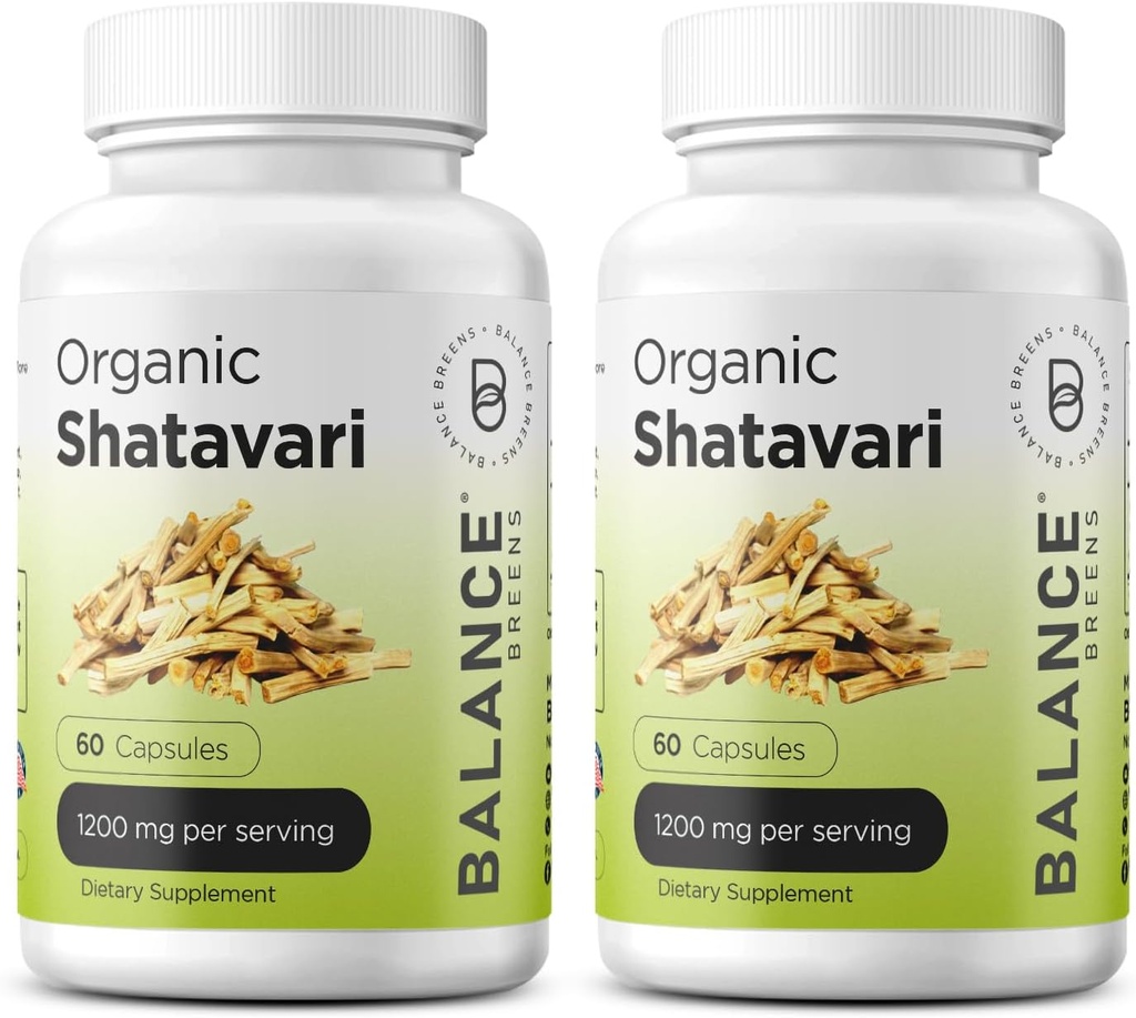 Shatavari biologique 1200mg, 60 Capsules - Vitamines de soutien à l'allaitement, Équilibre hormonal pour les femmes, Racine d'asperge Racemosus