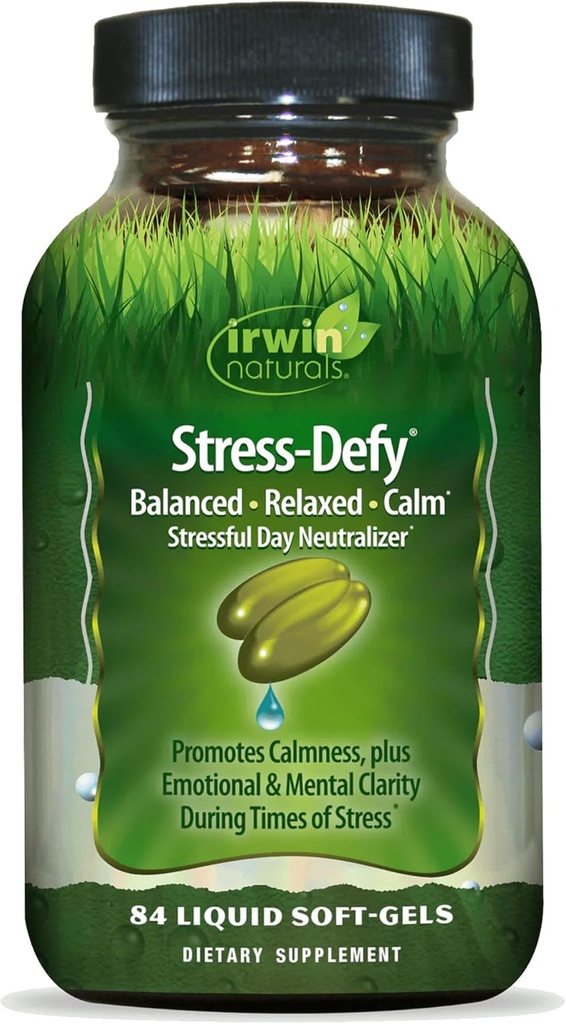 Irwin Naturals Stress-Day - 84 Softgels liquides - favorise le calme et la détente - avec Rhodiola & L-Theanine