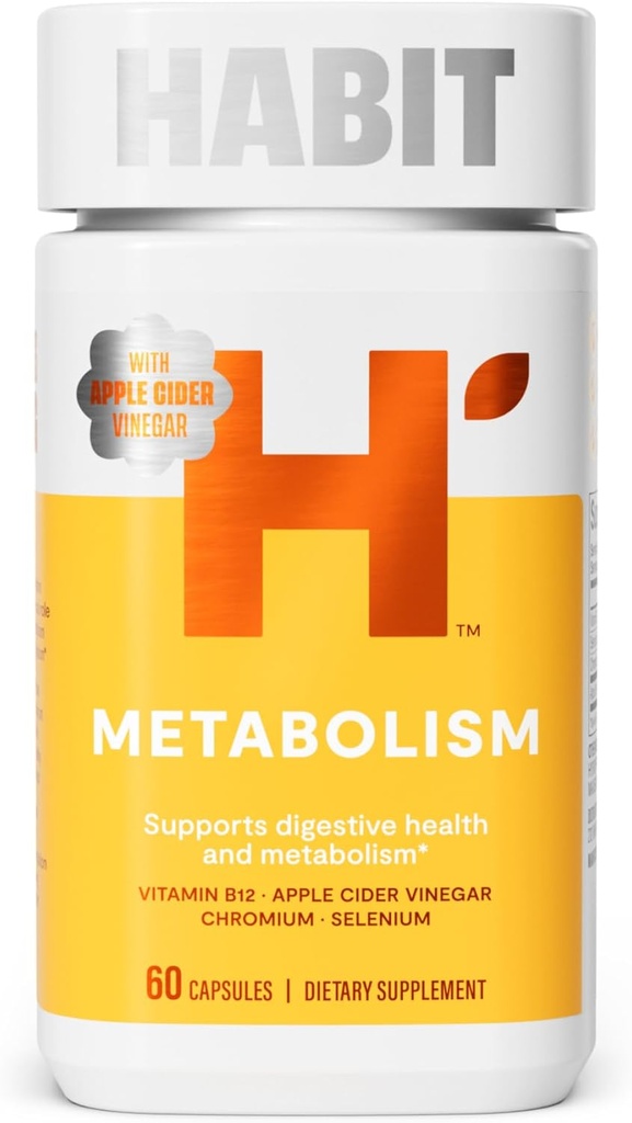 Supplément de métabolisme de l'habitude (60 capsules) - Soutient la santé digestive et le métabolisme, vitamine B12, sélénium, chrome, vinaigre de cidre de pomme, végétalien, non-OGM (1 paquet)