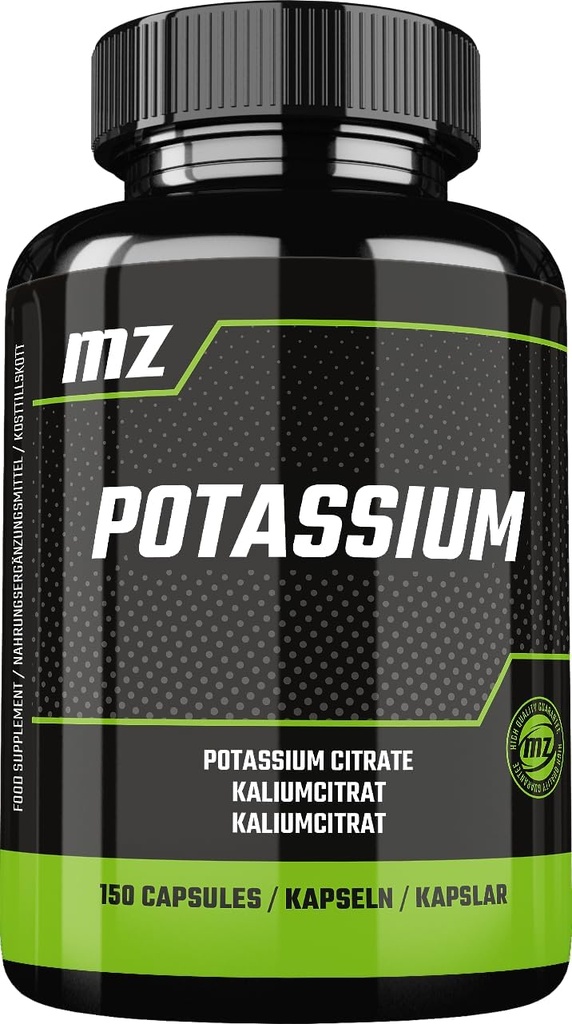 Potassium 365 mg de Citrate de potassium de forme biologique - 150 Capsules de végétalien - 5 mois d'approvisionnement - Supplément alimentaire pour maintenir la pression artérielle normale et la fonction musculaire - par MZ