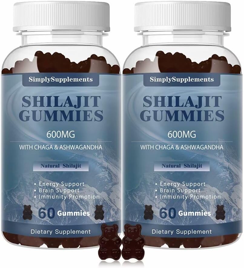 Shilajit Gummies 600mg, Shilajit Supplement with Trace Minerals & Fulvic Acid for Energy and Immunity Support, Organic Shilajit Resin for Men & Women, Vegan, 60 Gummies (2 Pack)