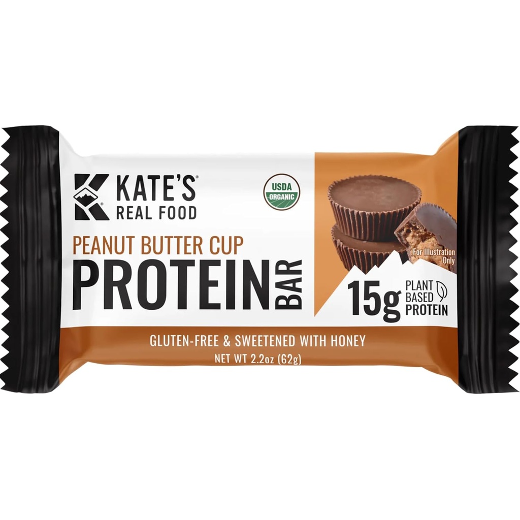 Les barres de protéines organiques de Kates Real Food – (coupe de beurre de peanut, 2,2 oz, paquet de 12) – barres de protéines à base végétale - sans gluten, sans soja, sans OGM, grains entiers et tous naturels