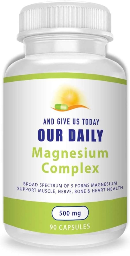 Supplément complexe de magnésium (500mg / 90 capsules) - Mélange de magnésium avec aspartate, oxyde, glycinate, gluconate et citrate – haute absorption et non OGM