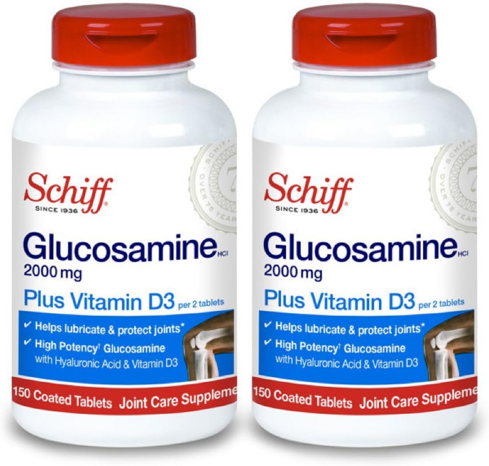 Schiff Glucosamine 2000mg avec vitamine D3 et acide hyaluronique, 150 comprimés - Supplément joint (Pack de 2)