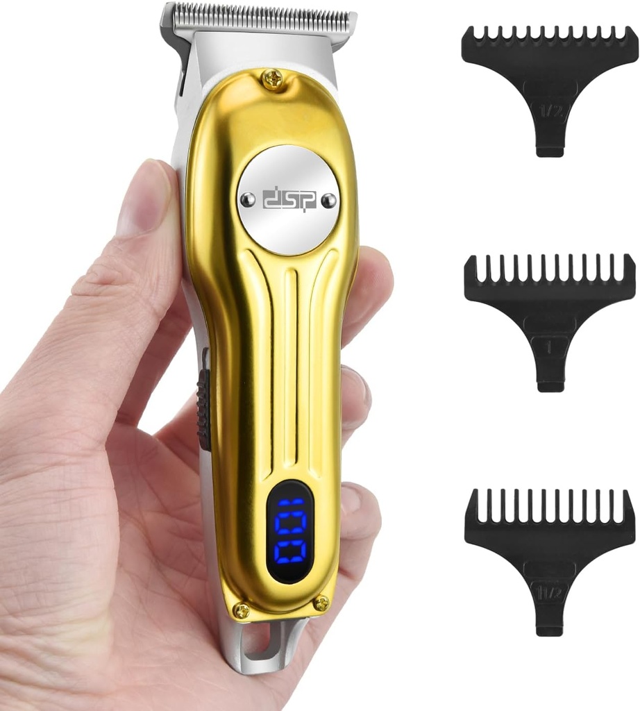DSP Bard Trimmer pour hommes, Clipper sans fil de cheveux Rasoir, Facial Trimmer pour barbe & Mustache Trimming, Kit professionnel de coupe de cheveux pour hommes affichage LED rechargeable (Or)