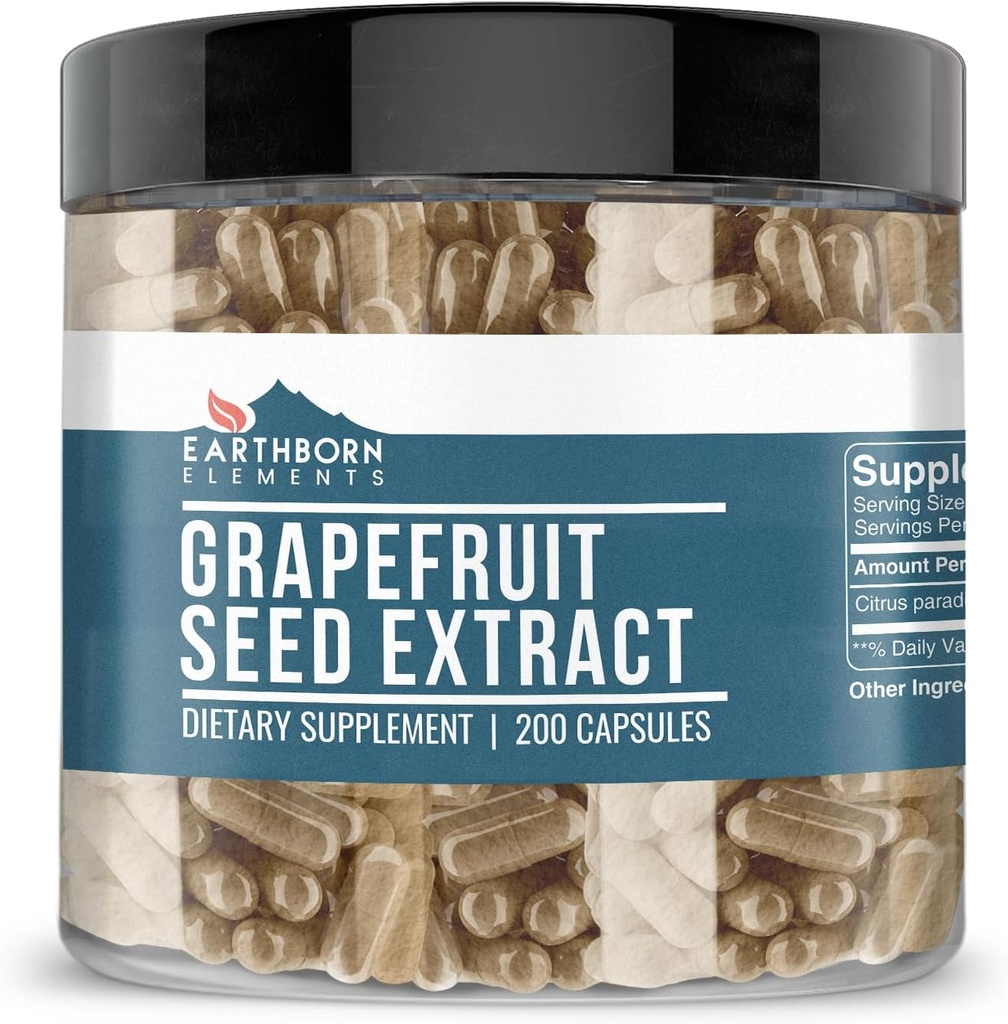 Éléments terriens Graines de pamplemousse Extrait 200 capsules, pures et non diluées, sans additifs