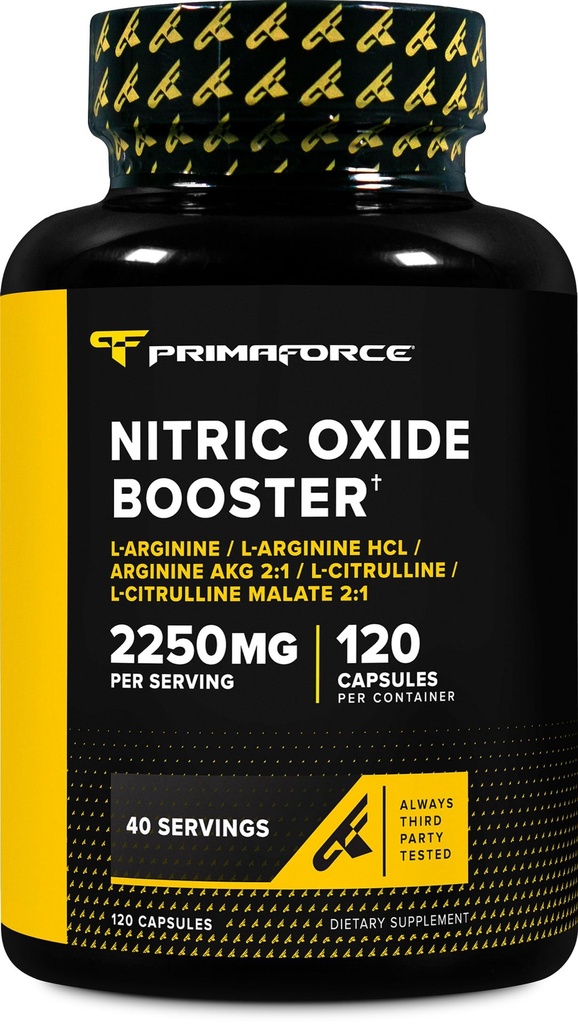 Primaforce Booster à oxyde nitrique (2 250mg, 120 capsules) - 40 portions de notre mélange de boosting à oxyde nitrique pour pré-entraînement et post-entraînement