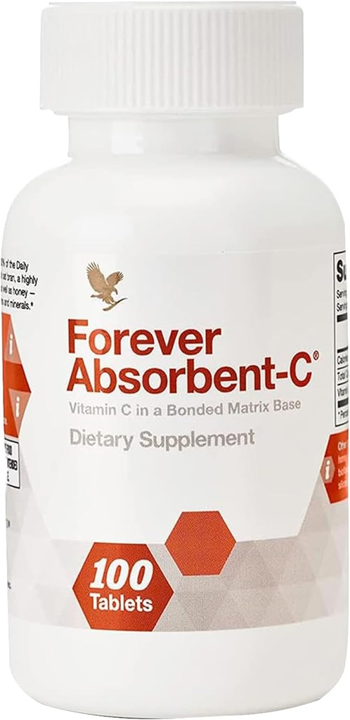 Vivant éternellement - Absorbant-C - Arôme orange et miel avec Bran d'avoine - Supplément vitamine C pour le soutien immunitaire et la santé de la peau - 100 comprimés à croquer