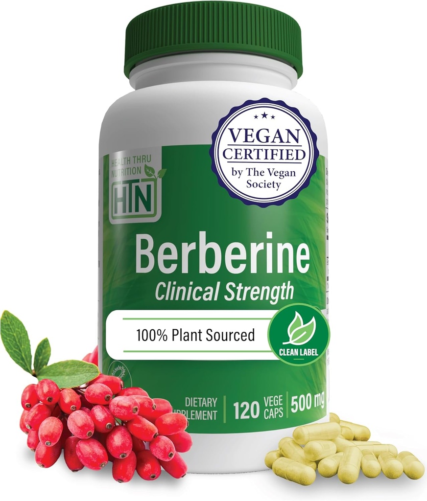 Health Thru Nutrition Berberine HCl 500mg 120 Servings | Clinical Strength Supplement | Certified Vegan | Non-GMO | Soy Free | 3rd Party Tested