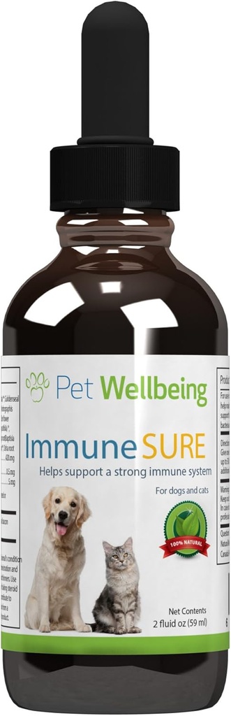 Pet Wellbeing Immune Sure for Dogs - Supports Normal Immune Defenses, Gut Flora Balance, Andrographis, Echinacea, Vitamin C, Zinc - Veterinarian-Formulated Herbal Supplement 2 oz (59 ml)