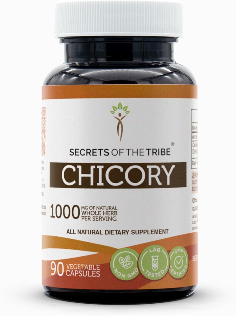 Secrets des Tribe Chicory 90 Capsules, 1000 mg, Chicory (Cichorium Intybus) Racine séchée (90 Capsules)
