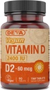 Deva Vitamine végétalienne D2 60 mcg 2400 UI, supplément d'ergocalciférol sans ingrédients animaux, 90 comprimés, 1 emballage