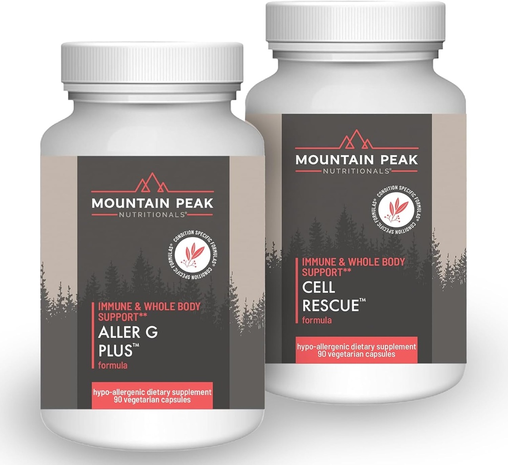 Mountain Peak Nutritionals Immune Support Combo Pack – Aller G Plus for Seasonal Respiratory Health & Cell Rescue with Turmeric & Bromelain – Hypoallergenic Supplements for Whole Body Wellness