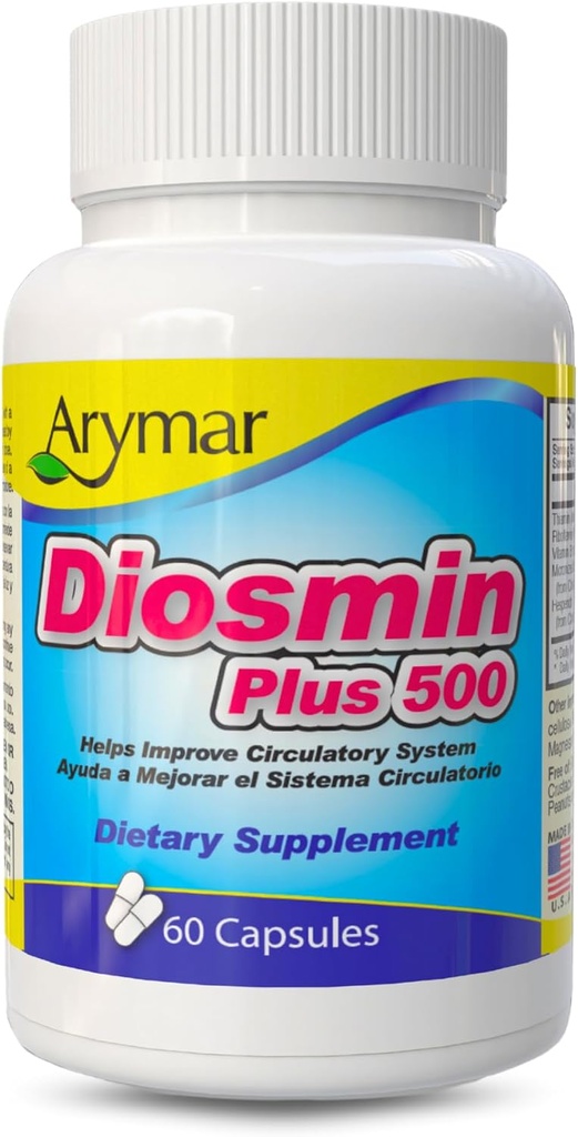 Arymar Diosmin Plus 500 mg – Supplément de soutien circulatoire avec Diosmin, Hespéridin et B-Complex micronisés – 60 capsules