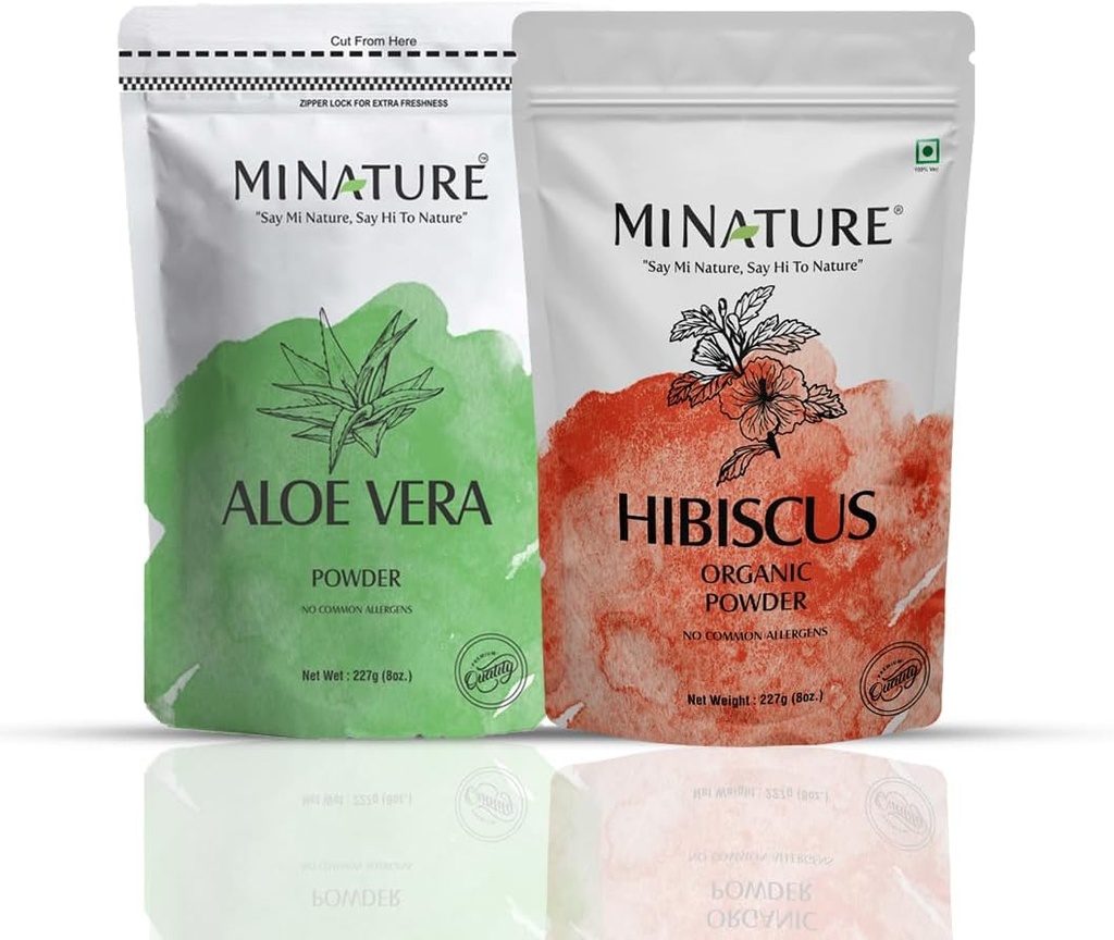Combo d'entretien des cheveux par minature. Ensemble de poudre d'Aloe Vera et de poudre d'hibiscus.