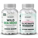 Organics Ocean Wild Sea Moss Capsules et Glycinat de Magnésium pur avec Zinc - 100% Irish Sea Moss et supplément de magnésium chélaté pour les femmes et les hommes - Thyroïde, Crampes musculaires et soutien au sommeil
