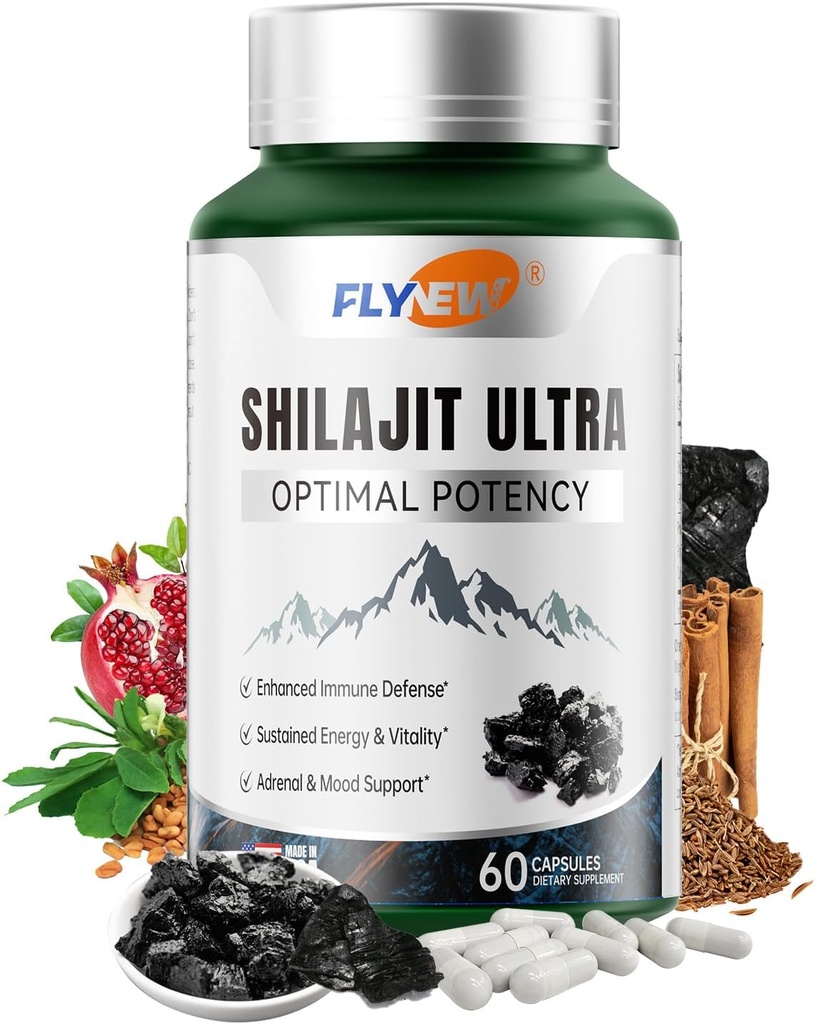 Shilajit pour hommes femmes, Shilajit avec naturellement l'acide fulvic & L-Arginine, Himalayan Shilajits pour la puissance supplémentaire, support de l'étamine & immunitaire, non-OGM, fabriqué aux États-Unis, 60 capsules, 1300mg par service
