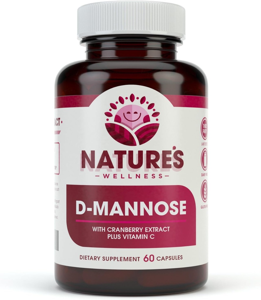 D MANNOSE avec extrait de canneberge et vitamine C - Nettoyant et santé de la vésicule urinaire - Protège contre les infections urinaires UTI - Impuretés naturelles de la grippe et de la désintoxication