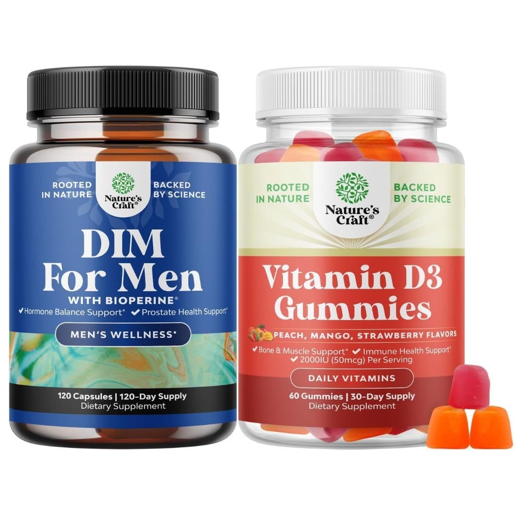 Ensemble de complément DIM Diindolylméthane avancé pour les hommes et de vitamines D3 pour le bien-être quotidien pour les muscles osseux et le soutien immunitaire