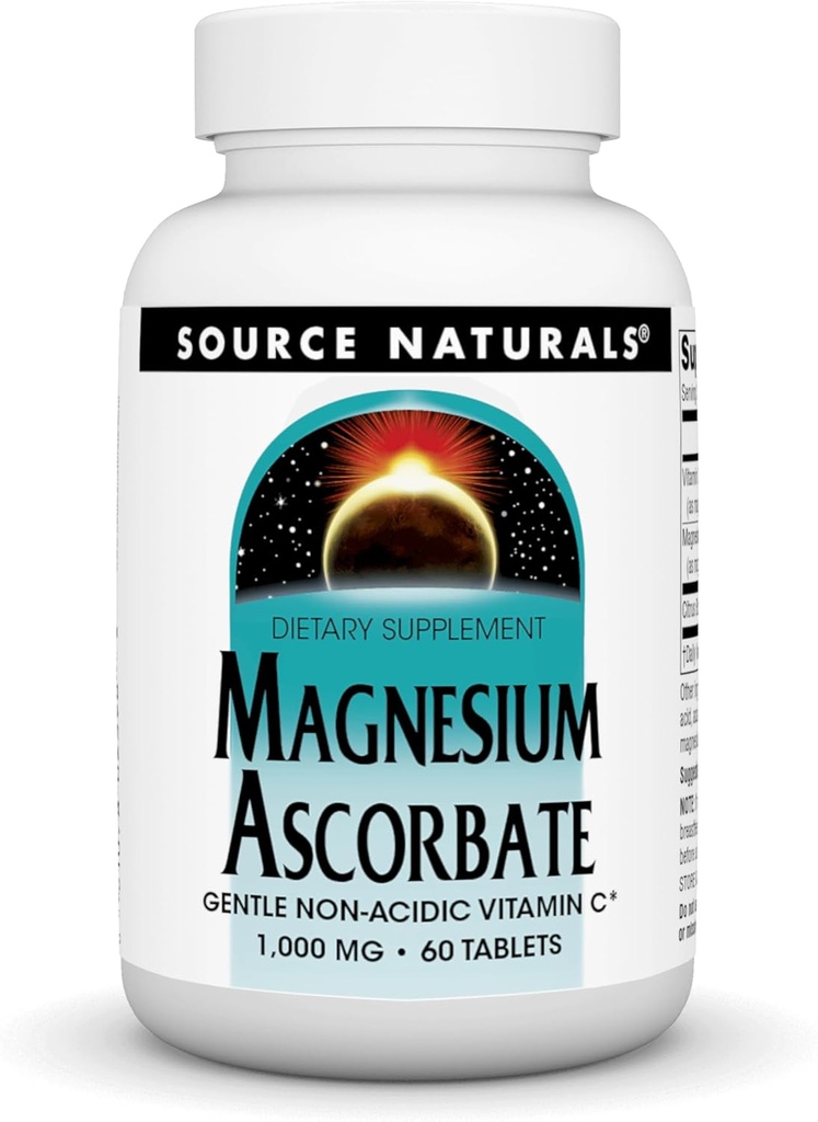 Source Naturals Magnésium Ascorbate, vitamine C non acide* -1000 mg, 60 comprimés