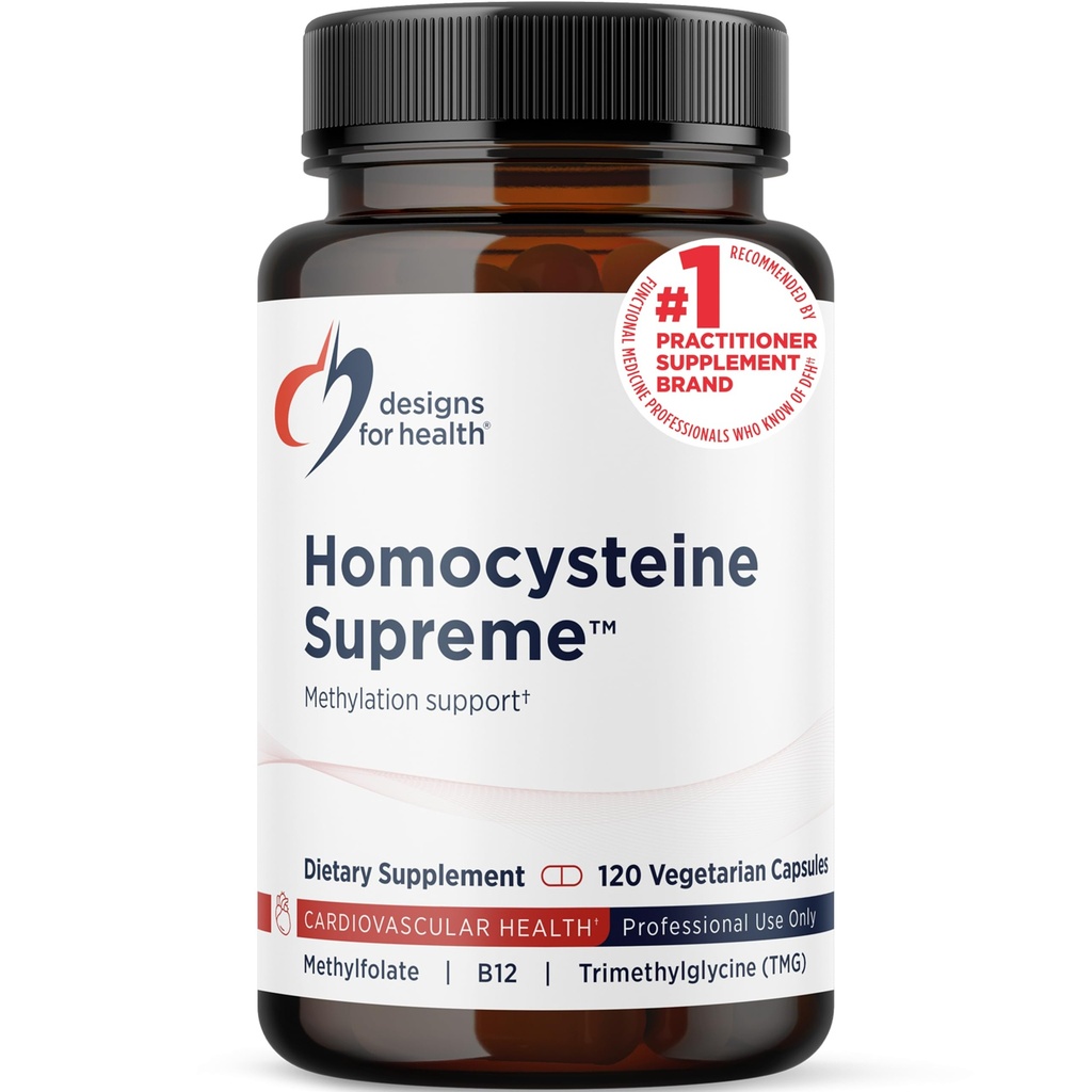 Designs for Health Homocysteine Supreme - Methylated Multivitamin of B Vitamins with Riboflavin, B6, B12, Folate, L-Serine & TMG for Brain Support & Healthy Inflammatory Response (120 Caps)