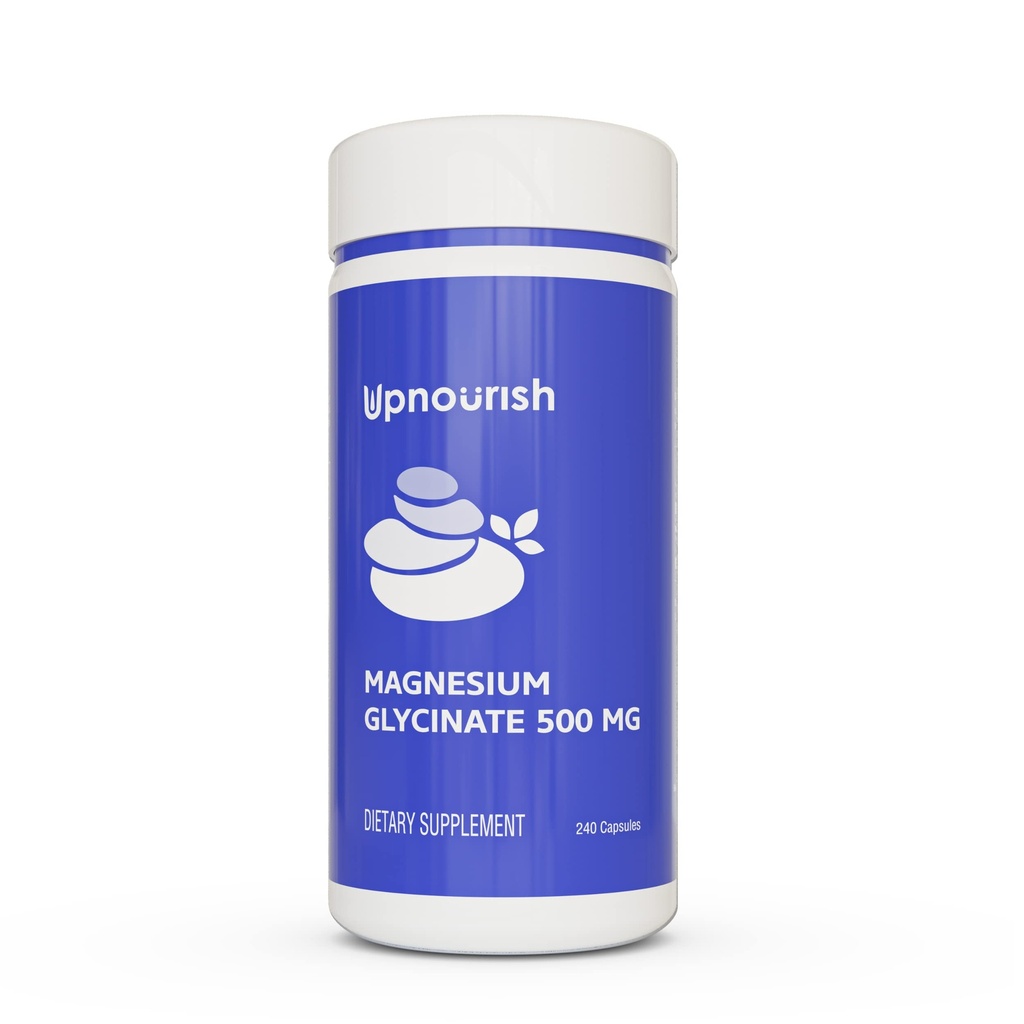 UpNourish Magnésium Glycinate Chelate 500mg Capsules - Magnésium chélaté hautement absorbant - Supplément de magnésium pur pour le sommeil et le soutien calme, Nerveux, Muscle et Bone Santé