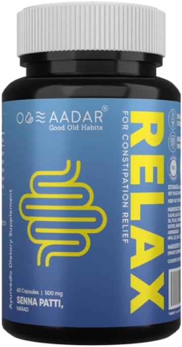 AADAR Re-LAX Constipation Relief, support de digestion ayurvédique et capsules Bowel Wellness, 60 unités - avec Senna, Harade, Ajwain Capsules pour la digestion