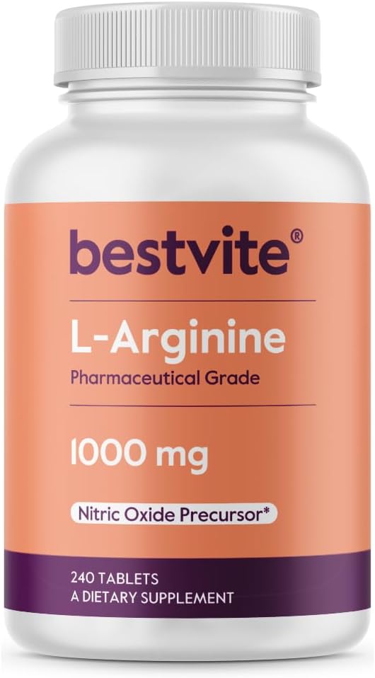 BESTVITE L-Arginine 1000mg par comprimé (240 comprimés) – Classe pharmaceutique – Contient 20% Plus d'arginine pure par rapport à l'arginine HCl – Précurseur à oxyde nitrique*