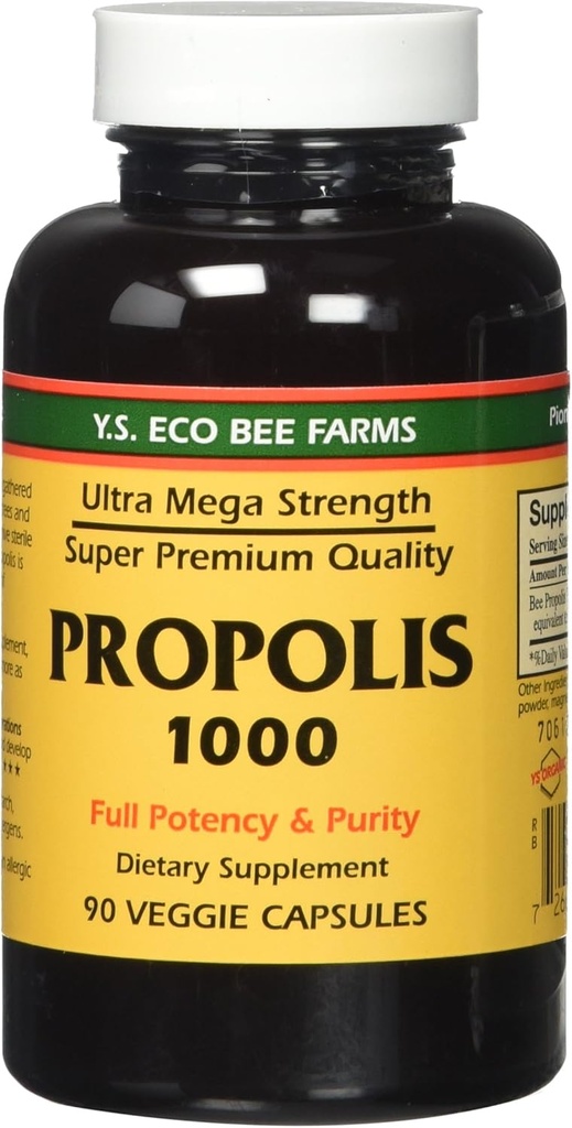 Propolis-Raw Non traité 1000mg Y.S. Fermes d'abeilles biologiques 90 Caps