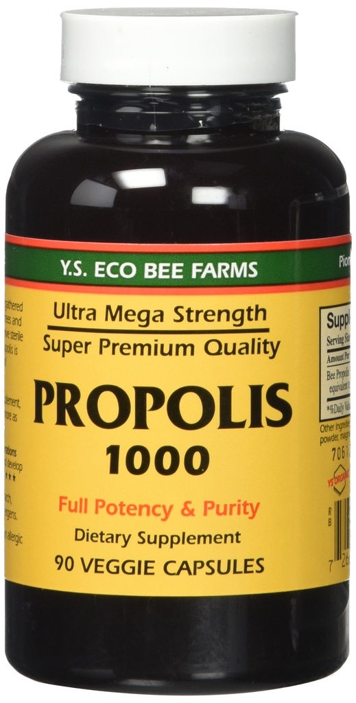 Propolis-Raw Non traité 1000mg Y.S. Fermes d'abeilles biologiques 90 Caps
