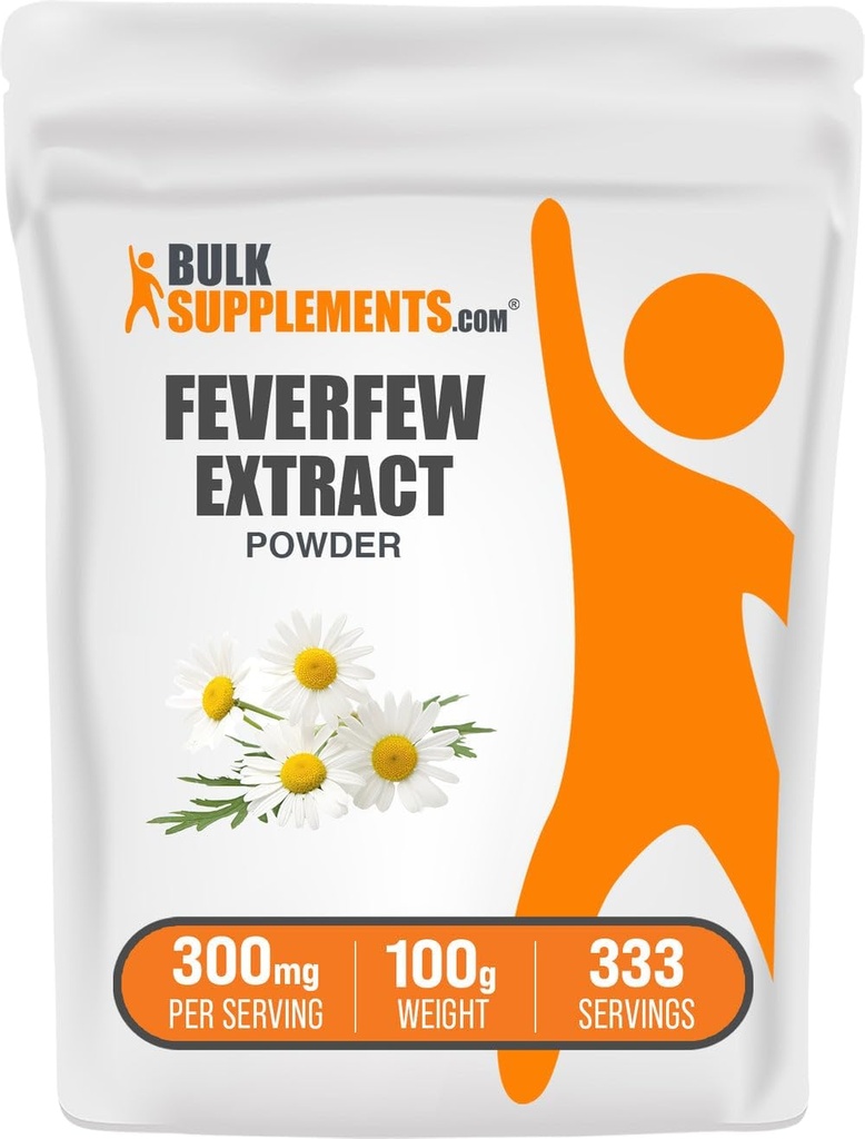 BulkSupplements.com Poudre d'extrait de feverfew - supplément de feverfew - sans gluten, 300mg par portion, 100g (3.5 oz) (paquet de 1)