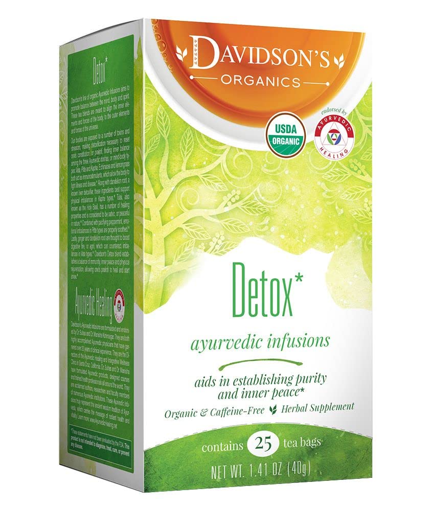 Davidson's Organics, Infusions ayurvédiques, Detox, Sacs à thé de 25 cents, Pack de 6