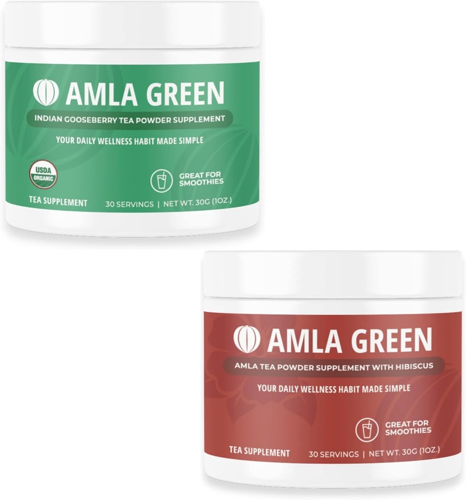 Amla Powder & Green Tea Superfood Supplement avec Gooseberry & Hibiscus indien, biologique, végétalien, 30 portions